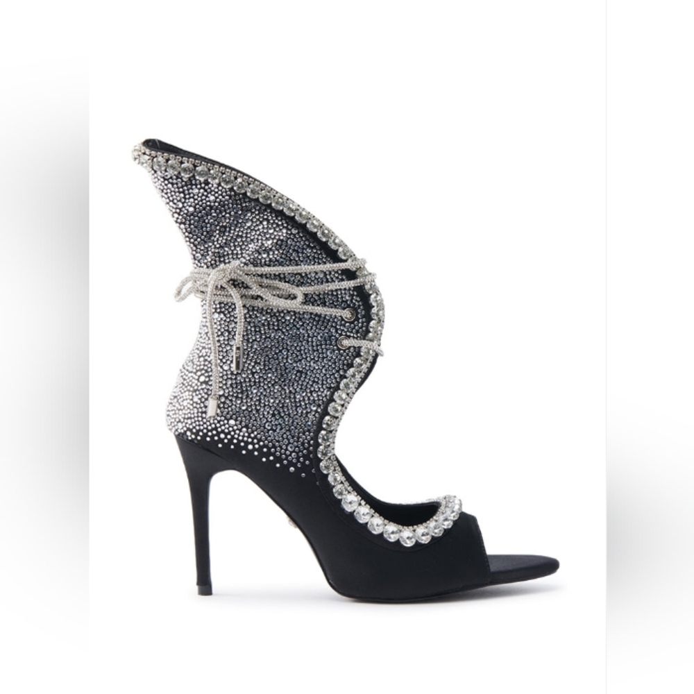 AZALEA WANG "Rebellious Luxury" Elegant Black and Silver Women's Heels - Picture 2 of 5